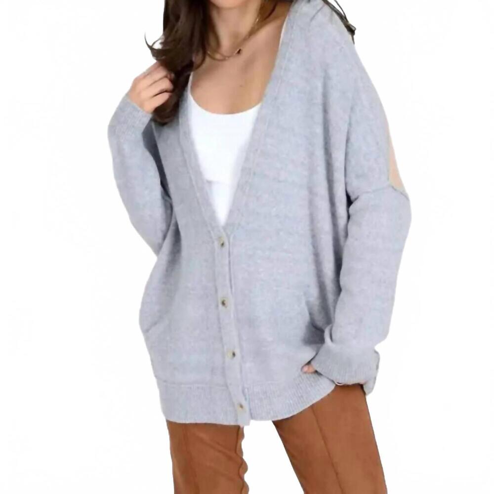 NEW RD STYLE elma long sleeve v neck cardigan in grey beige